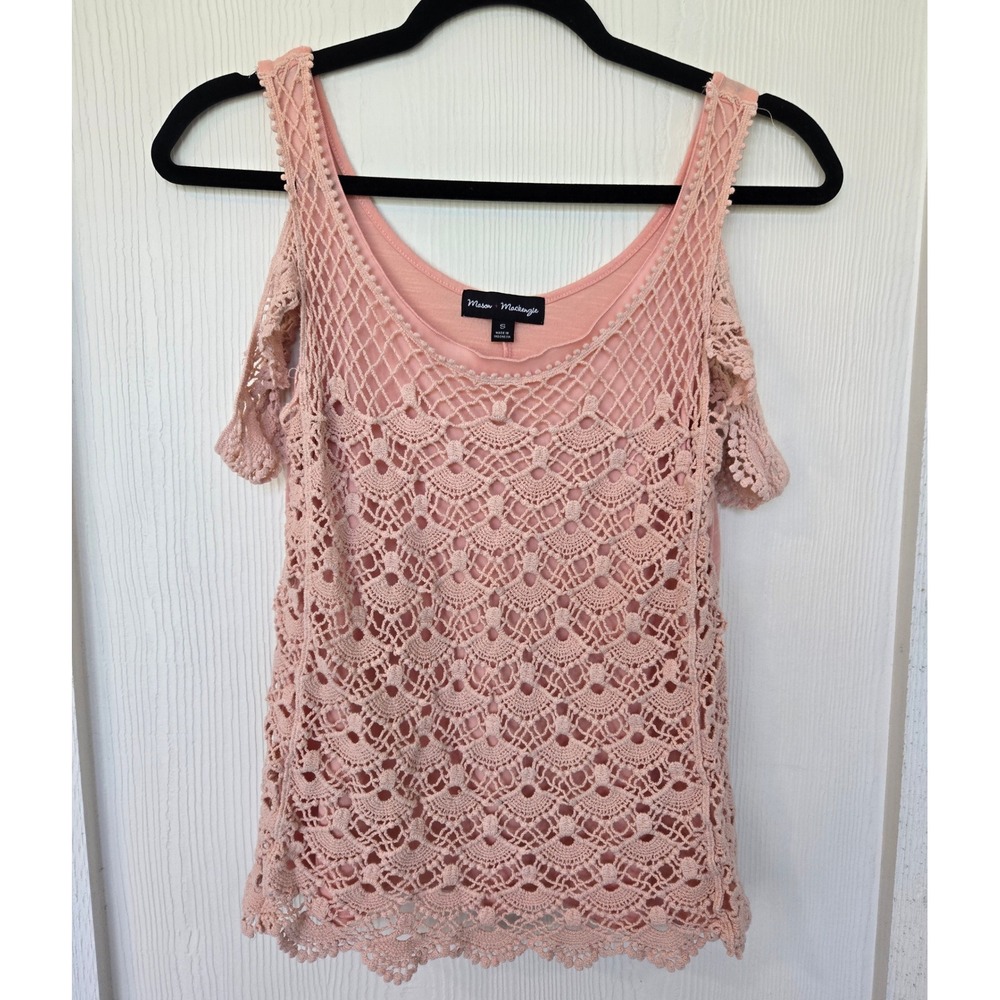 Pink Crochet Lace Cold Shoulder Top Sz S Boho Hippie Festival Cottagecore Fairy